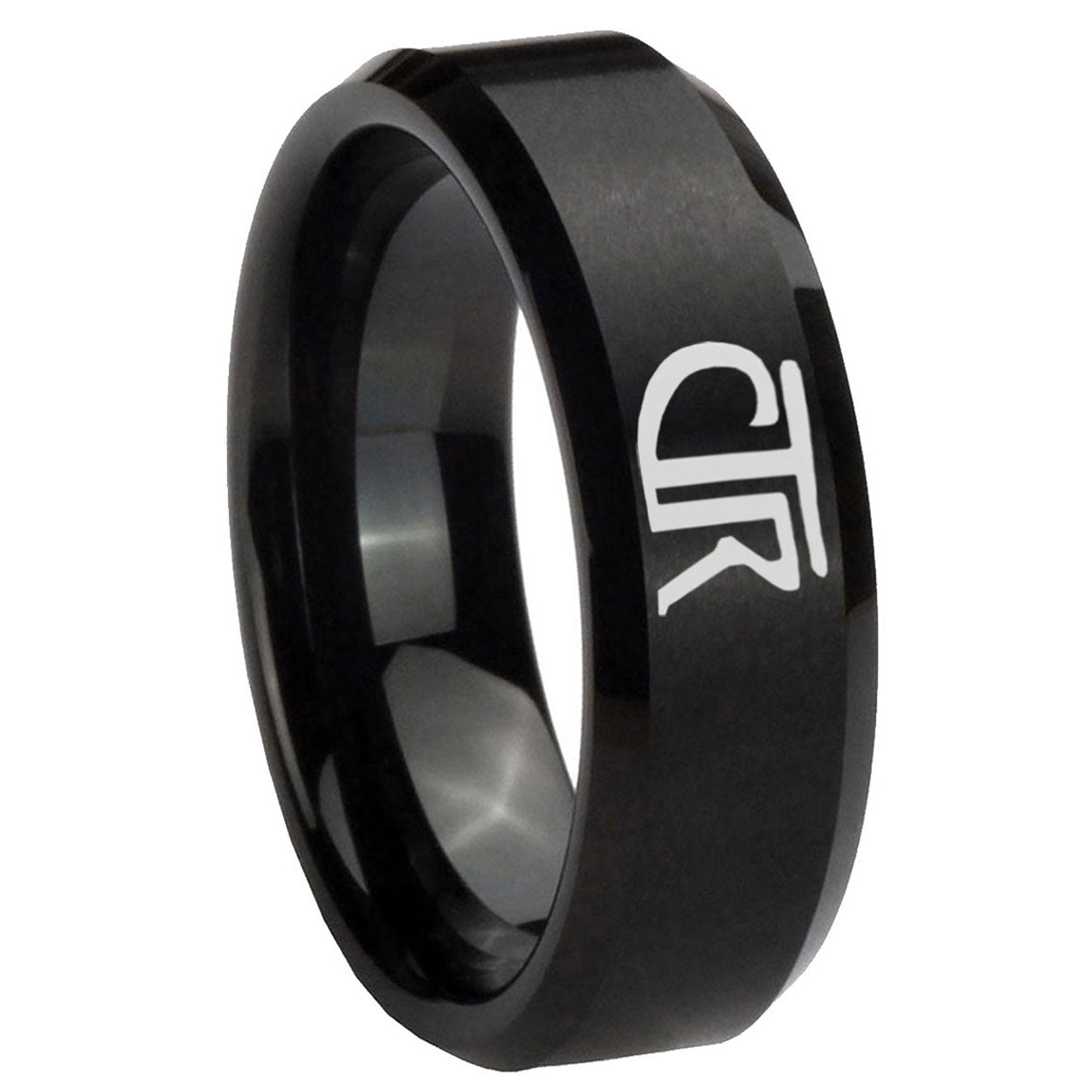 10mm CTR Beveled Edges Brush Black Tungsten Carbide Wedding Band Mens