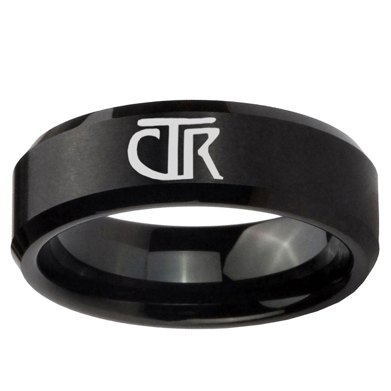 10mm CTR Beveled Edge Brush Black Tungsten Ring