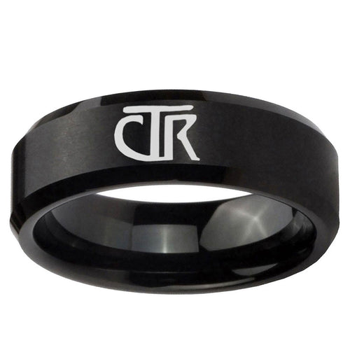 10mm CTR Beveled Edge Brush Black Tungsten Ring