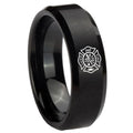 10mm Fire Department Beveled Edges Brush Black Tungsten Wedding Band Ring