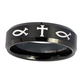 10mm-Fish-&-Cross-Beveled-Edges-Brush-Black-Tungsten-Wedding-Engraving-Ring
