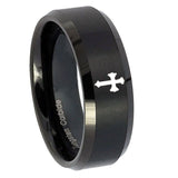 10mm-Flat-Christian-Cross-Beveled-Edges-Brush-Black-Tungsten-Anniversary-Ring