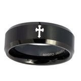 10mm-Flat-Christian-Cross-Beveled-Edges-Brush-Black-Tungsten-Anniversary-Ring
