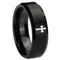 8MM Flat Christian Cross Beveled Brushed Black Tungsten Rings