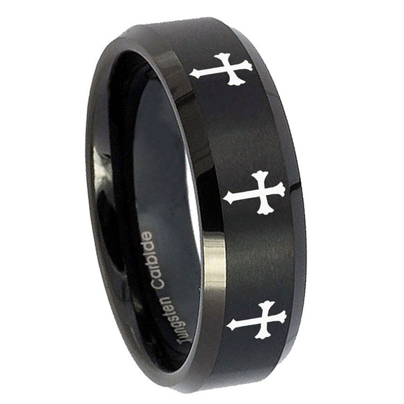 10mm-Multiple-Christian-Cross-Beveled-Brush-Black-Tungsten-Wedding-Bands-Ring