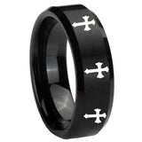 8mm Multiple Christian Cross Beveled Brush Black Tungsten Wedding Band Ring