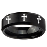 5, 8mm Multiple Christian Cross Beveled Brush Black Tungsten Ring