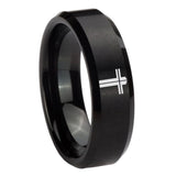 10mm-Flat-Christian-Cross-Beveled-Brush-Black-Tungsten-Wedding-Engagement-Ring