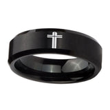 10mm-Flat-Christian-Cross-Beveled-Brush-Black-Tungsten-Wedding-Engagement-Ring