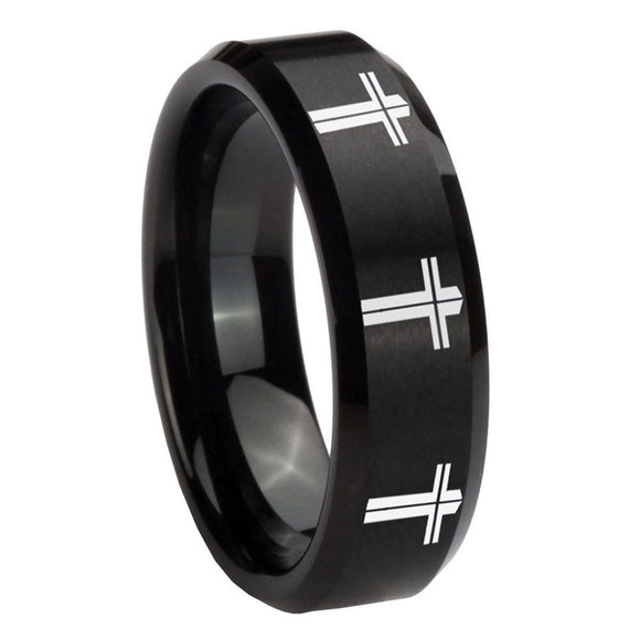 10mm-Multiple-Christian-Cross-Beveled-Brush-Black-Tungsten-Men's-Engagement-Ring