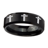 10mm-Multiple-Christian-Cross-Beveled-Brush-Black-Tungsten-Men's-Engagement-Ring
