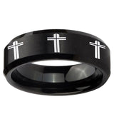 10mm Multiple Christian Cross Beveled Brush Black Tungsten Ring