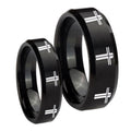 Multiple Christian Cross Beveled Brush Black Tungsten Wedding Ring Sets