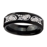 10mm-Etched-Tribal-Pattern-Beveled-Edges-Brush-Black-Tungsten-Anniversary-Ring