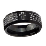 10mm-Bible-Lord's-Prayer-Cross-Beveled-Edges-Brush-Black-Tungsten-Men's-Engagement-Ring