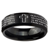10mm Bible Lord's Prayer Cross Beveled Edge Brush Black Tungsten Ring