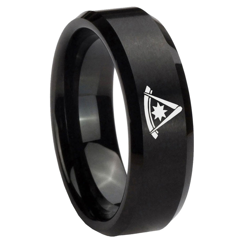 10mm Pester Master Masonic Beveled Edges Brush Black Tungsten Bands Ring