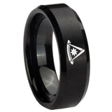 8mm Pester Master Masonic Beveled Edges Brush Black Tungsten Anniversary Ring