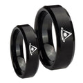 Pester Master Masonic Beveled Brush Black Tungsten Bridal Set Rings