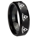 10mm Multiple Pester Master Masonic Beveled Brush Black Tungsten Engagement Ring