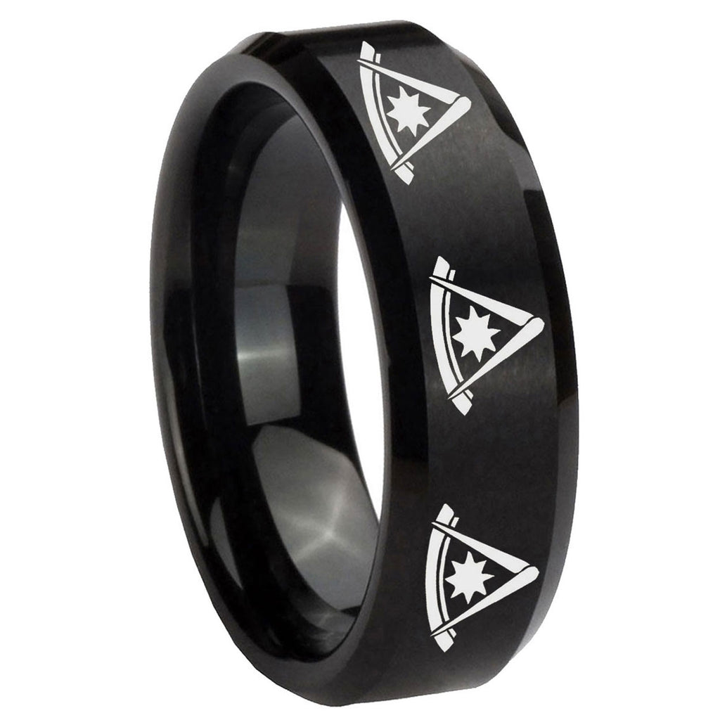 8MM Multiple Pester Master Beveled Brushed Black Tungsten Band For Men
