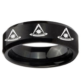 5, 8mm Multiple Pester Master Masonic Beveled Brush Black Tungsten Bands Ring