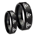 Multiple Pester Master Masonic Beveled Brush Black Tungsten Bridal Set Rings