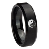 10mm-Yin-Yang-Beveled-Edges-Brush-Black-Tungsten-Carbide-Engraved-Ring