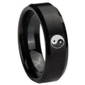 8MM Yin Yang Beveled Brushed Black Tungsten Man Wedding Band