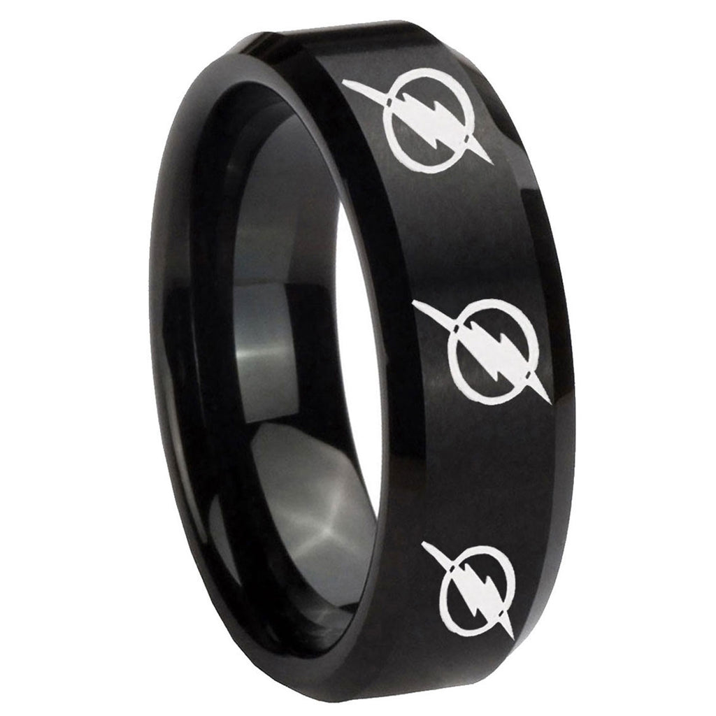 8MM Multiple Flash Beveled Brushed Black Tungsten Custom Ring