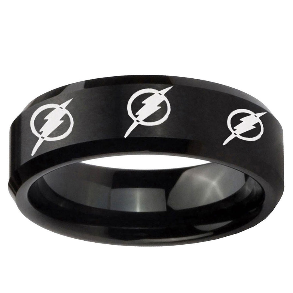 5MM Multiple Flash Beveled Brushed Black Tungsten Custom Ring