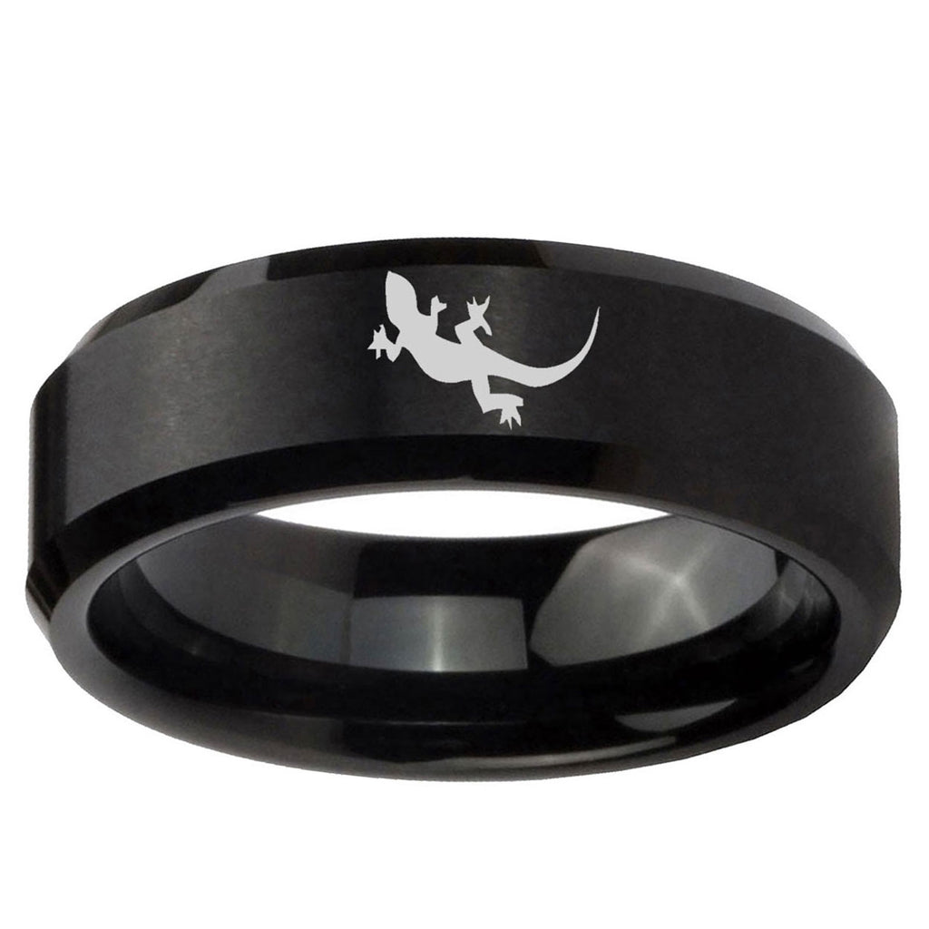 10mm Lizard Beveled Edge Brush Black Tungsten Ring