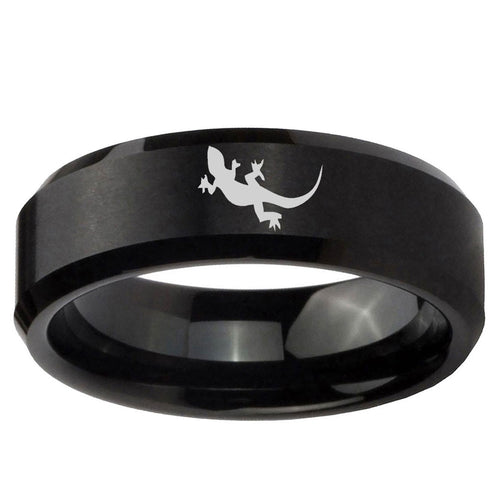 10mm Lizard Beveled Edge Brush Black Tungsten Ring