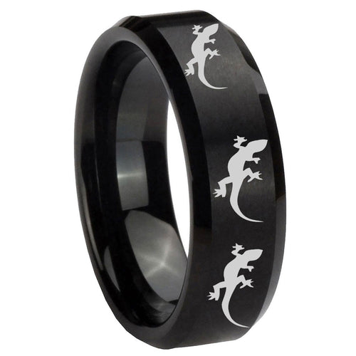 10mm Multiple Lizard Beveled Edges Brush Black Tungsten Carbide Mens Bands Ring