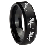 8mm Multiple Lizard Beveled Edges Brush Black Tungsten Carbide Men's Band Ring