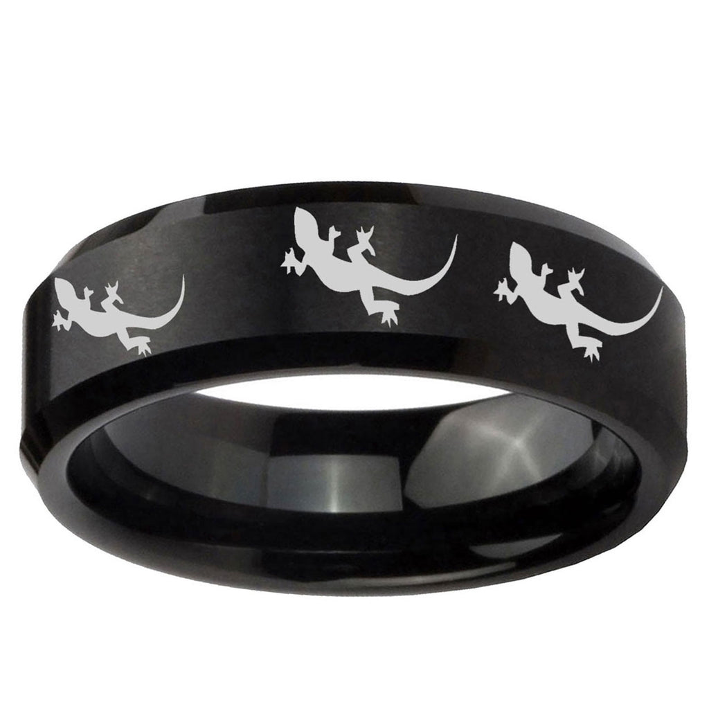 5MM Multiple Lizard Bevel Beveled Brushed Black Tungsten Mens Ring