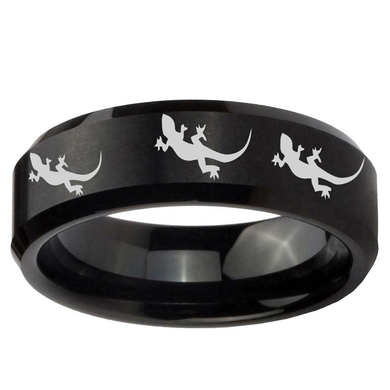 5MM Multiple Lizard Bevel Beveled Brushed Black Tungsten Mens Ring