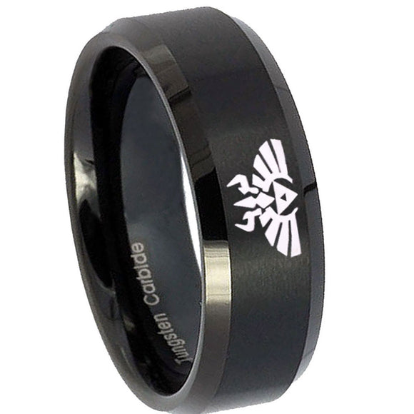 10mm-Zelda-Skyward-Sword-Beveled-Edges-Brush-Black-Tungsten-Carbide-Bands-Ring