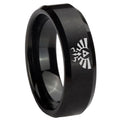 8MM Zelda Skyward Sword Beveled Brushed Black Tungsten Mens Ring