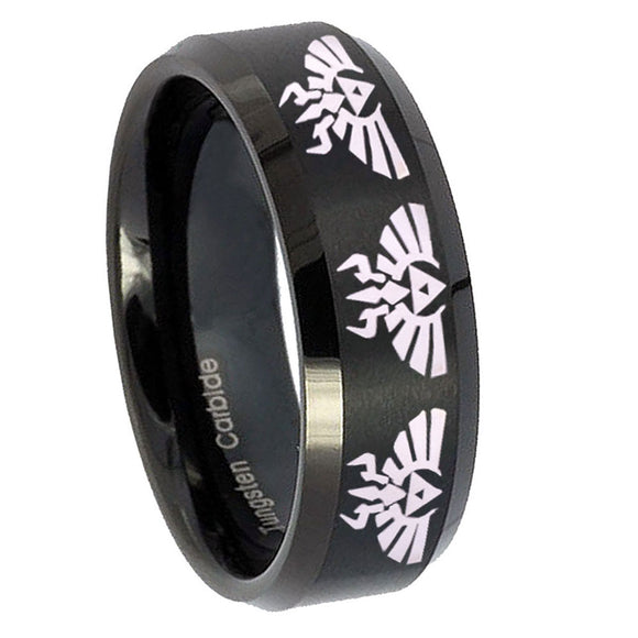 10mm-Multiple-Zelda-Skyward-Sword-Beveled-Brush-Black-Tungsten-Custom-Mens-Ring