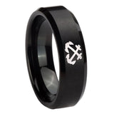 10mm-Anchor-Beveled-Edges-Brush-Black-Tungsten-Carbide-Men's-Bands-Ring