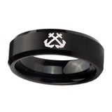 10mm-Anchor-Beveled-Edges-Brush-Black-Tungsten-Carbide-Men's-Bands-Ring