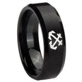 10mm Anchor Beveled Edges Brush Black Tungsten Carbide Men's Bands Ring