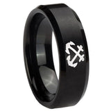 8mm Anchor Beveled Edges Brush Black Tungsten Carbide Mens Bands Ring