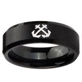 5, 8mm Anchor Beveled Edge Brush Black Tungsten Carbide Mens Bands Ring