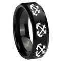 10mm Multiple Anchor Beveled Edges Brush Black Tungsten Mens Engagement Band