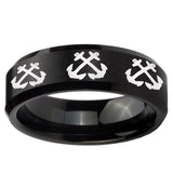 5, 8mm Multiple Anchor Beveled Edge Brush Black Tungsten Ring