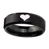 8mm-Heart-Beveled-Edges-Brush-Black-Tungsten-Carbide-Men's-Ring
