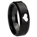 10mm Heart Beveled Edges Brush Black Tungsten Carbide Mens Ring Engraved