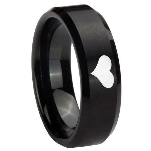 10mm Heart Beveled Edges Brush Black Tungsten Carbide Mens Ring Engraved
